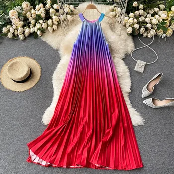 Moteris, Vasaros Suknelė 2021 Holiday Beach Maxi Ilgio Suknelės, Vaivorykštės Spalvos Berankovė Prarasti Atsitiktinis Elegantiškas Plisuotos Suknelė Moterų Apdaras