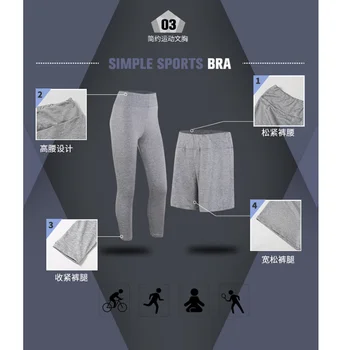 Moteriški bėgimo kostiumas 5-gabalas įrengtas pilka Jogos sportinę elastinga, kvėpuojanti fitneso mokymo kostiumas teniso Marškinėlius sporto liemenė