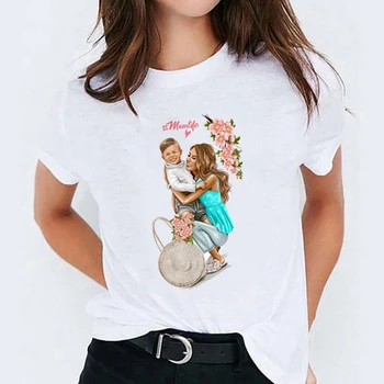 Moterų Animacinių filmų Mama Berniukas Momlife Mama Mama, Ponia, Moteriški Marškinėliai Topai Grafinis Tees Spausdinti Moterų Camisas Marškinėliai T-shirts