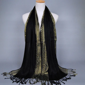 Moterų blizgučiai vientisos spalvos lurex skaros duslintuvo lankelis mirguliavimas populiarus hijab rudenį musulmonų šalikai/šalikas