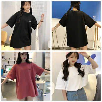 Moterų korėjos stiliaus Pusė Rankovės Laiškas Išspausdintas Atsitiktinis Palaidų T-Shirt 2020 m.