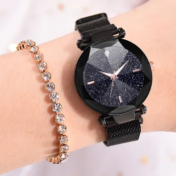 Moterų Laikrodžiai Mados Žvaigždėtą Dangų, Išgaubtas Stiklas Kvarcas Akių Su Magnetine Sagtimi ponios laikrodžiai minimalistinis žiūrėti moterų