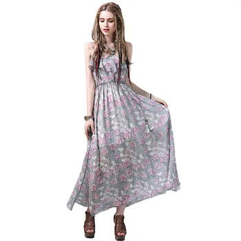 Moterų mados ilga suknelė vasarai spausdinti padalinta diržas ilga suknelė pasakų elegantiškas šifono suknelė vasarai