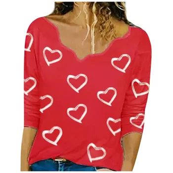 Moterų marškinėliai topai Širdis Spausdinti Asimetrinis Kaklo Megztinis estetinės drabužius ilgomis Rankovėmis Viršuje Palaidinė camiseta termica mujer 2021