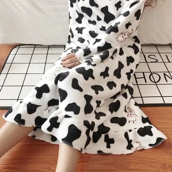 Moterų Nightgowns Šiltas Ilgomis Rankovėmis Naktį Suknelė Moterų Saldus Paprasta Homewear Minkštas Purus Laisvalaikio Korėjos Stiliaus Drabužių Miega