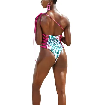 Moterų Nėriniai Maudymosi Kostiumėlį Ponios Vienas Gabalas Tuščiaviduriai Iš Bikini Romper Off-Pečių Rankovių Spausdinti Backless Vasaros Apynasrio Paplūdimio