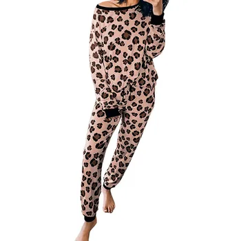 Moterų Pižama Rinkinys Leopardas Drabužius, Namų Kostiumas Kelnės Sleepwear ilgomis Rankovėmis Atsitiktinis Homewear Moterų Pižamą 2021