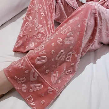 Moterų Pižama Seksualus Sleepwear Nustatyti Auksinio Aksomo Spausdinti Cardigan Chalatas Patogus ir Šiltas Mados Homewear Pižamos Žiemos 2020 m.