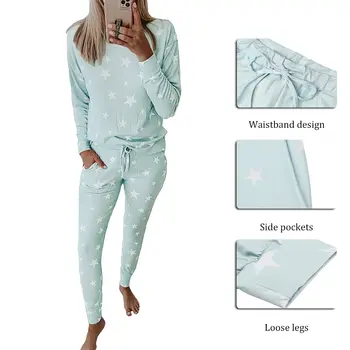 Moterų Pižama Tiktų Pavasarį, Rudenį Naujų Plonas Star Spausdinti Ilgomis Rankovėmis Mielas Sleepwear Atsitiktinis Homewear Moteriškos Pižamos Dviejų Dalių Komplektas