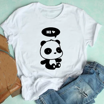 Moterų trumpomis Rankovėmis Animacinių filmų Meilės Kawaii Panda 90s Atsitiktinis Mujer Camisetas Drabužius Spausdinti Marškinėlius Moterų Tee Viršuje Grafinis T-shirt