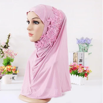 Musulmonų Hijabs Moterų Musulmonų Ruožas Nėrinių Turbaną Skrybėlę Chemo Cap Plaukų Slinkimas, Galvos Skara Wrap Skarelė Turbantes Apdangalai, Gėlės Naujas