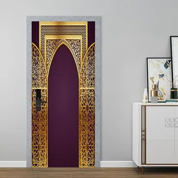 Musulmonų Stiliaus Aukso Durų Rėmo Meno Sienų Lipduko Namų Dekoro Miegamojo Kambarį, Duris, Sienų Lipdukai, lipnios PVC Sienos Plakatas
