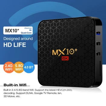 MX10 PRO Android 9.0 TV Box 6K HD 4GB RAM, 32GB 64GB ROM Allwinner H6 Quad Core Media Player 2.4 G Wifi USB 3.0 Smart Set Top Box