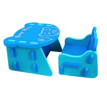Mėlyna vaikams EVA kėdė ir stalas Vaikams saugaus lentelė kūdikių anticollision jaukus pirmininkas lokys modelio forma, stalas ir kėdės, 0-3 metų amžiaus