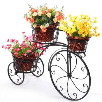 Namų ūkio paprasta šiuolaikinių dviračių gėlių stovėti kieme grindų tipas, dviračių augalų stendas, sodas kambarį apdailos reikmenys