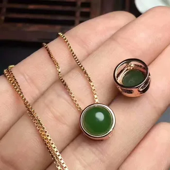 Natūrali žalioji jaspio Pakabukas natūralus akmuo pakabukas 925 sterlingas sidabro Paprastas kompaktiškas maža apvali mergina šalis, dovanos ,juvelyriniai dirbiniai