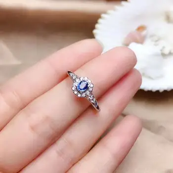 Natūralus mėlynas safyras perlas Žiedas Natūralus akmuo Žiedas S925 sidabro Šviesą Elegantiškas malonės apvalios moterys šalis dovana fine Jewelry