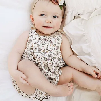 Naujagimis Vaikas Baby Girl Drabužius Vasarą Bowknot Backless Romper Atsitiktinis Gėlių Spausdinti Komplektus Infantil Drabužių Sunsuits Playsuit