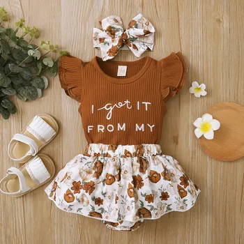Naujagimiui Kūdikių, Mergaičių drabužiai Laiškas Išspausdintas Romper +Raukiniai Šortų Komplektus babyborn drabužius vetement filė