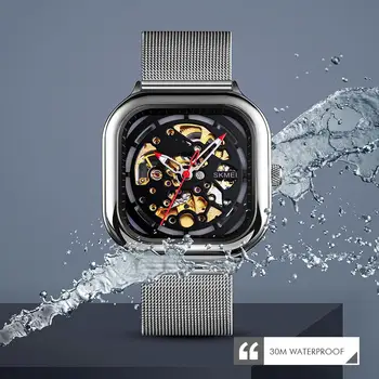 Naujas 2021 Mados Vyrų Mechaninis laikrodis Prekės SKMEI Prabangius Kvarcas Žiūrėti Nerūdijančio Plieno Vyrų Laikrodis atsparus Vandeniui Apyrankė Laikrodis