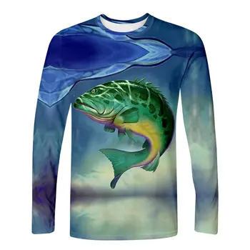 Naujas 3D Žuvies Long Sleeve T Shirt Streetwear Mados 3D Ilgai marškinėliai Pavasarį, Rudenį Unisex Mylintis Harajuku Marškinėliai Hipster Kvėpuojantis
