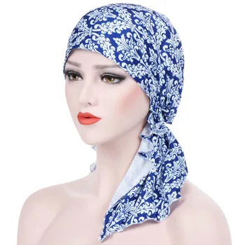 Naujas Elastinga Medžiaga Musulmonų Spausdinti Skarelė Turbaną Gėlių Skrybėlę Indijos Skrybėlę Femme Hijab Kepurės Šalikas Hoofddoek Moslima