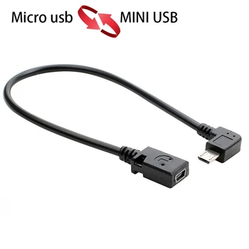 Naujas Konverteris Duomenų Kabelis 90 Laipsnių Micro Male USB Į Mini USB Female Adapteris Keitiklis Duomenų Kabelių Linijos, Usb prailginimo Kabelis