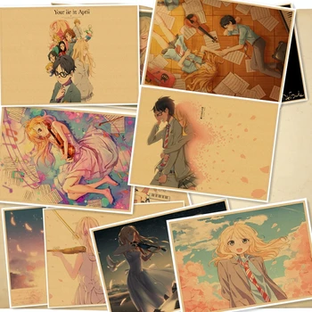 Naujas Savo Melą balandžio Arima Kousei Miyazono Kaori Sawabe Derinys Sienų Lipdukai Kraft Plakatas Japonų Anime Plakatas 42*30CM