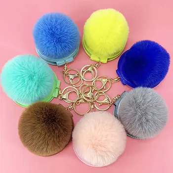 Nauji karšto pardavimas nešiojamų PU įvairių spalvų makiažo veidrodėliai key chain plaukų kamuolys drugelis modelio gėlių formos daugiafunkcinis keychain