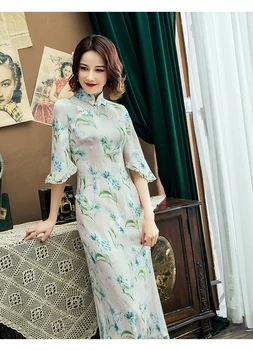 Naują Pavasario originalaus dizaino Kinų stiliaus gėlių spausdinti didelio dydžio, ilgio skerspjūvis retro pagerėjo cheongsam saldus suknelė moterims