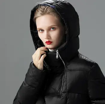 Negabaritinių gobtuvu purus Žemyn striukė moteriška nauja mados juoda ilgai kamšalu kelio iki kulkšnies gobtuvu baltųjų ančių pūkais žiemos paltai F486