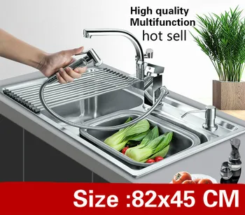 Nemokamas pristatymas Namuose daugiafunkcį vogue talpa plauti daržoves virtuvės dvigubą griovelį kriaukle 304 nerūdijančio plieno, 820x450 MM