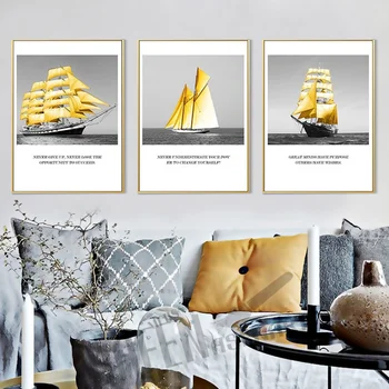 Neįrėminti Šiuolaikinės Golden Sea Burlaivis Drobės Tapybos Kūrybinės Sienos Menas Nuotraukas, Gyvenamasis Kambarys, Virtuvė, Namų Dekoro sienos plakatas