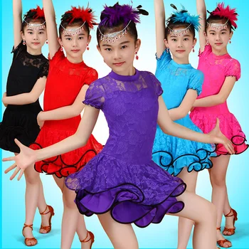 Nėriniai Vaikams Kids lotynų Praktikos Šokių Drabužiai Dancewear Konkurencijos Suknelė Tango Flamengo Salė, Rumba Salsa, Cha Cha Mergaitėms