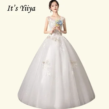 Nėriniai Vestuvių Suknelė Tai Yiiya BR666 Elegantiškas Vestuvių Suknelė be Rankovių Siuvinėjimo Ilgai Vestuvinių Suknelių Plius Dydis Vestido De Noiva