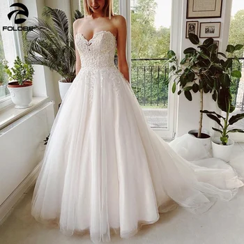 Off Peties Vestuvių Suknelės, Brangioji Appliques Puošnios Nėrinių Rankovės Nuimamas Tiulio A-line Bridal Gown vestidos novia 2021