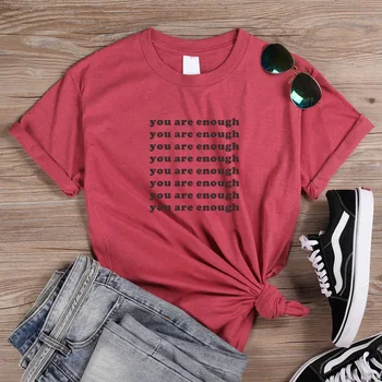 ONSEME Įkvepiantį Marškinėliai Moterims Harajuku Esate Pakankamai Estetinės Vasaros Drabužių trumpomis Rankovėmis O-kaklo marškinėlius Tumblr Q-861