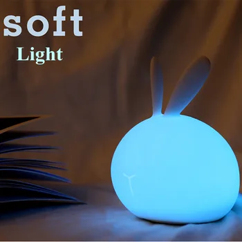 Palieskite Jutiklio 7 Spalvų Triušis LED Nakties Šviesos Tamsos USB Įkrovimo Silikono Katytė Miegamojo, Naktiniai staleliai, Lempa Vaikams, Kūdikių Dovanų