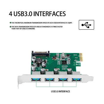 PCIe su USB3.0 4-Port Adapteris Kortelės PCIe2.0 Karšto Keitimu, Kortelės Adapteris Suderinamas su PCI Express2.0 Standartą