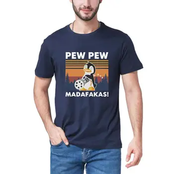 Pingvinai Pew Pew Madafakas Juokingi Pingvinai Gangsteris Meme T-Shirt, Derliaus Men Medvilnės, trumpomis rankovėmis T-Shirt Humoro Dovanų Top tee