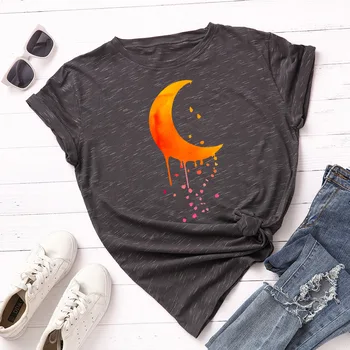 Plius dydis S-5XL medvilnės moterų print t-shirt harajuku vasaros mėnulis lietaus lašas basic marškinėliai, ponios viršūnes atsitiktinis atostogų marškinėlius