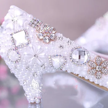 Prabangus, Elegantiškas Imitacija, Perlų Vestuvių Suknelė Nuotakos Bateliai Krištolo ir deimantų Viduryje Kulno batų Moteris Lady Suknelė, Bateliai, Balta