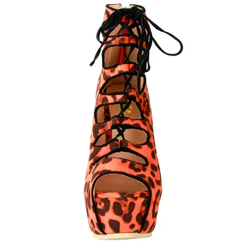 Pradinis tikslas Seksualių Moterų Sandalai Peep Toe Plonas Aukštakulnius Sandalus Gražus Oranžinis Leopard Batus Moteris Plus JAV Dydis 4-15