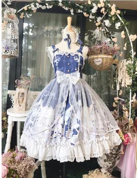 Princess arbatėlė saldus lolita dress senovinių nėrinių bowknot mielas spausdinimo viktorijos suknelė kawaii girl gothic lolita jsk loli cos