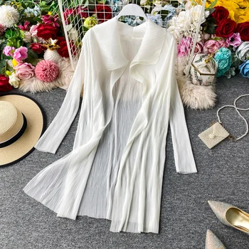 Pušų šifono saulės marškinėliai 2020 m. vasarą nauju moterų dizaino prasme, plisuotos cardigan vidutinio ilgio šalikas striukė