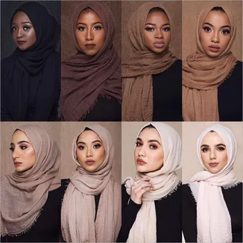 Qeils Moterų Crinkl Hijab Medvilnės Musulmonų Skarelė Islamo turkijos Turbaną foulard femme musulman Momentinių skara Skara Wrap 175*70CM