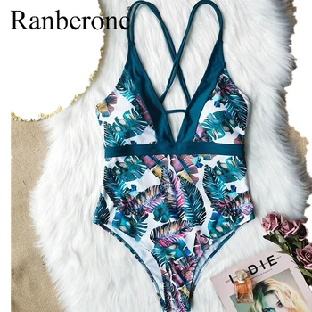 Ranberone vientisi maudymosi kostiumėlis Moterims Seksualus Push-Up maudymosi Kostiumėliai, Gėlių Maudymosi Kostiumai Kryžiaus Tvarstis Paplūdimio Drabužiai Gilia v Monokini 2020 m.
