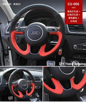 Rankomis išsiuvinėtas Juodos odos Automobilio Vairo Dygsnio apie Wrap Padengti Audi Q3