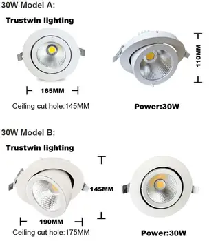 Reguliuojamas LED spot downlight lubų žemyn šviesos pasukti LED kamieno šviesos gimbal gimble kryptis reguliuojamas LED šviesos vietoje