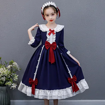Retro Lolita Stiliaus Ilgą Suknelę Su Galvos Apdangalai Amžiaus 4 - 14 Metų Paauglių Mergaičių 2021 Naują Pavasario Pynimas Suknelės Vaikams Frocks
